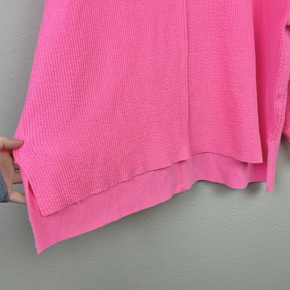 Aerie Women's Large Wonder Textured V-neck Sweatshirt Neon Bright Pink Relaxed - Picture 6 of 16